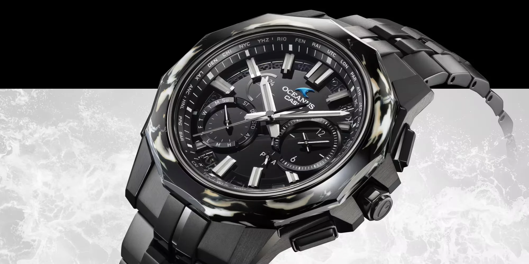 Casio wprowadza limitowaną edycję zegarka Oceanus OCW-SG1000MC-1A z unikalnym ceramicznym bezel w marmurowym wzorze